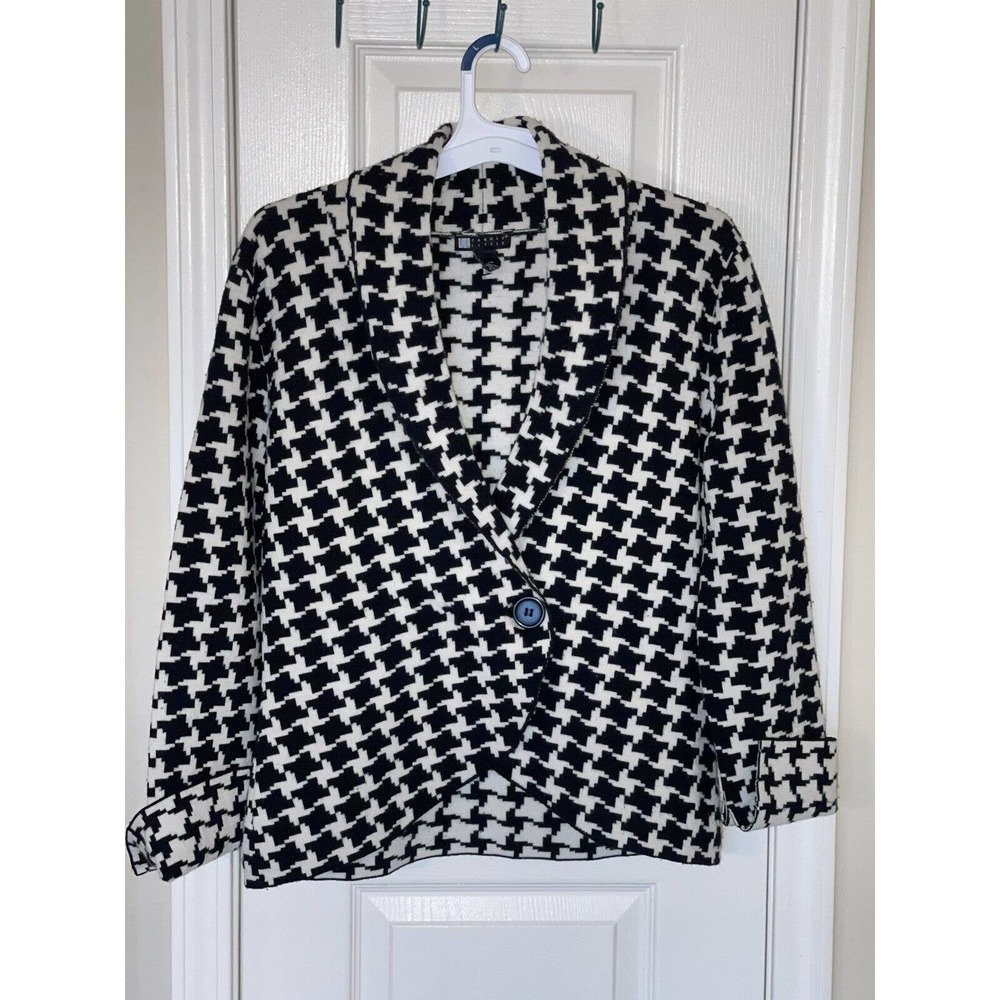 Carole Little Houndstooth Check Wool Blazer‎ Jacket Black White size M 100% Wool